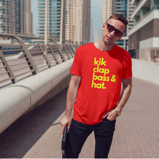 Kik Clap Bass & Hat - House Music T-Shirt in Red or Blue
